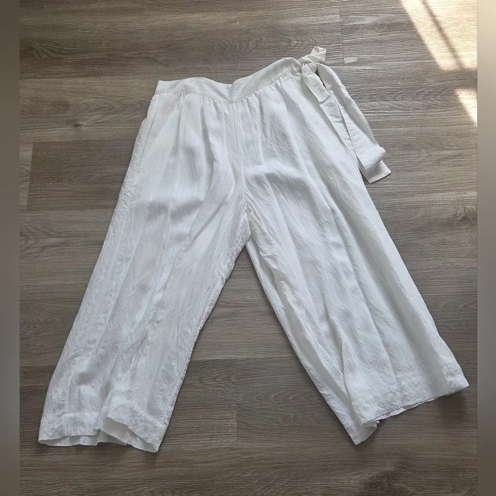 Vince Side Tie White Culotte Pants Size 6 White Leg Crop White Breezy